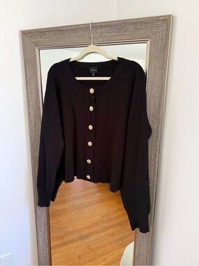 Cyrus Black Button-Front Cardigan with Gold Buttons